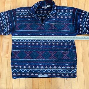 Vintage 90s Aztec Patterned Fleece 1/4 Zip Sweater XL Hong Kong Blue Maroon